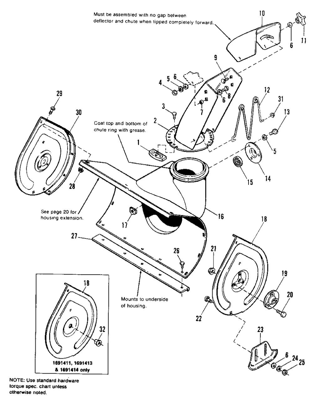 Auger Housing And Chute Group Diagram and Parts List for 555M 6137 & Below Simplicity Snow Blower