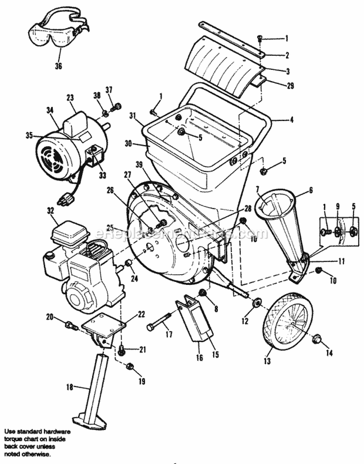 Hopper  EngineMotor Group - Models 2C  3C Diagram and Parts List for 1692201  Simplicity Chipper Shredder