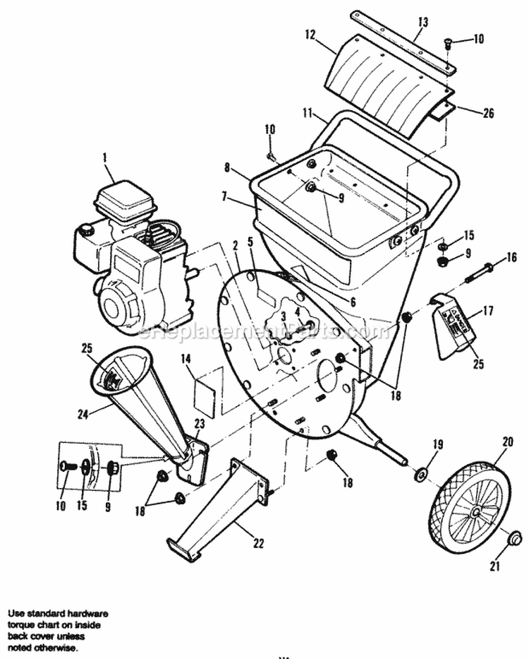 Hopper  Engine Group - Model 5C Diagram and Parts List for 1692203  Simplicity Chipper Shredder