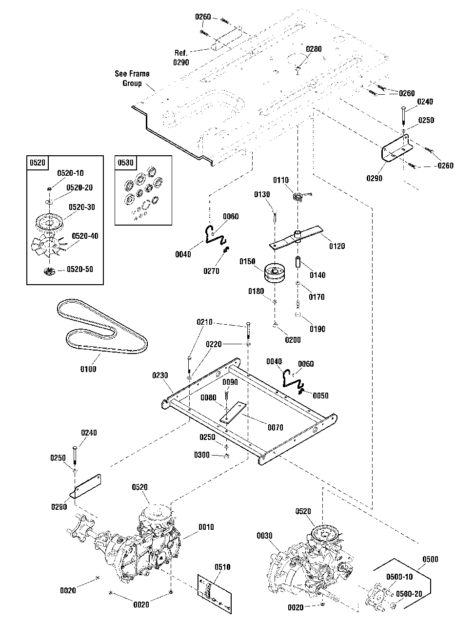 Transmission Group Diagram and Parts List for ZT1842 2691139-00 Simplicity Lawn Tractor