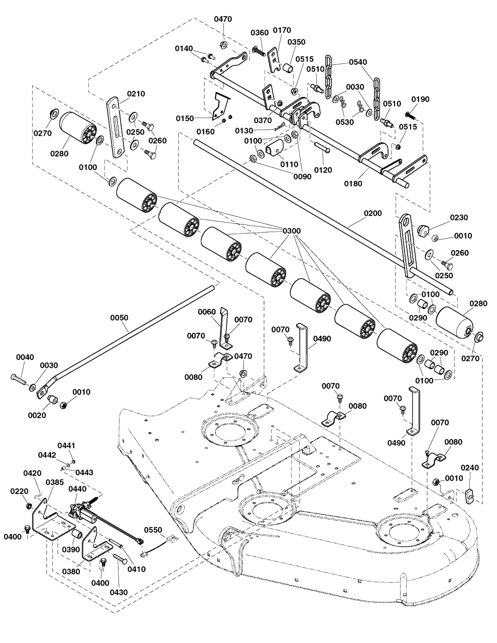 50-Inch (127cm) Mower Deck - Height Adjust And Roller Group Diagram and Parts List for 2691672-00  Simplicity Lawn Tractor