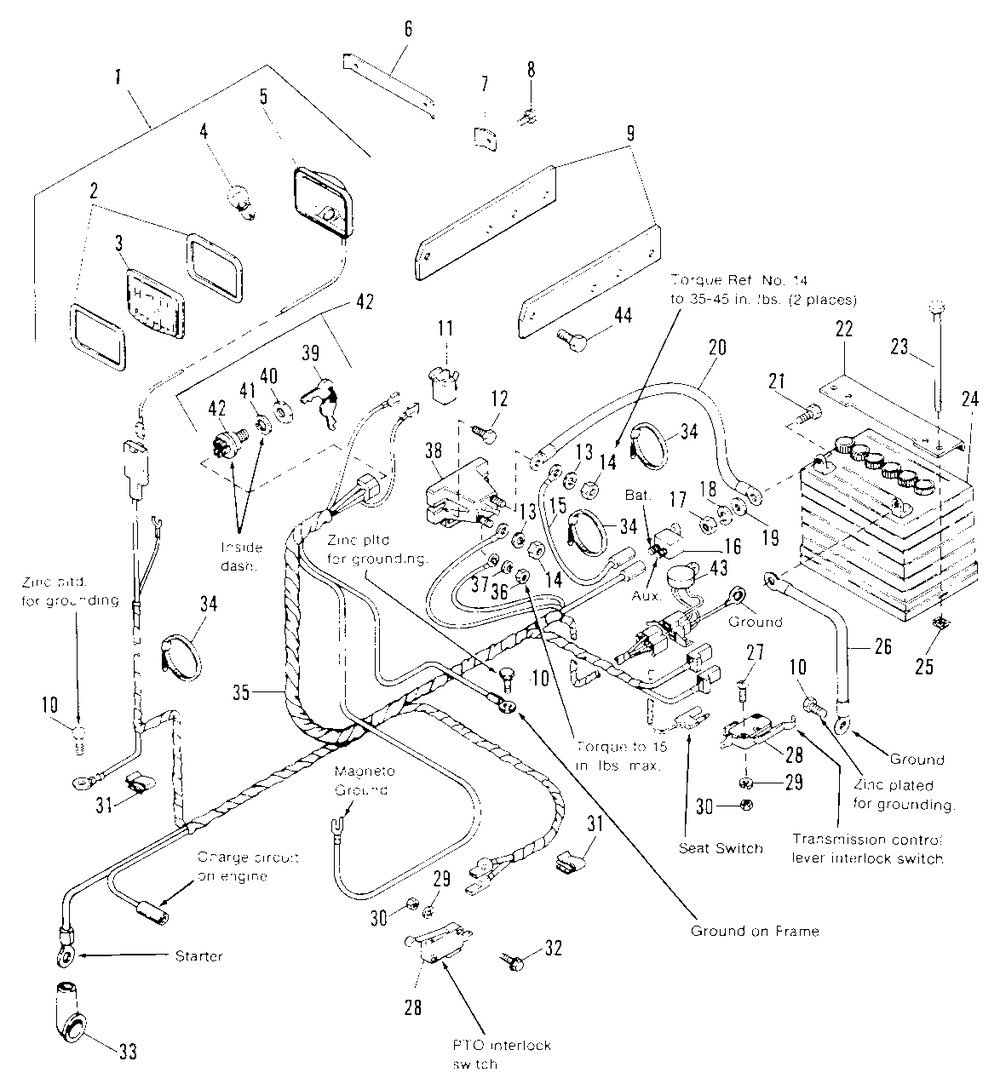 Electrical Group Diagram and Parts List for 4212H 1691270 Simplicity Lawn Tractor
