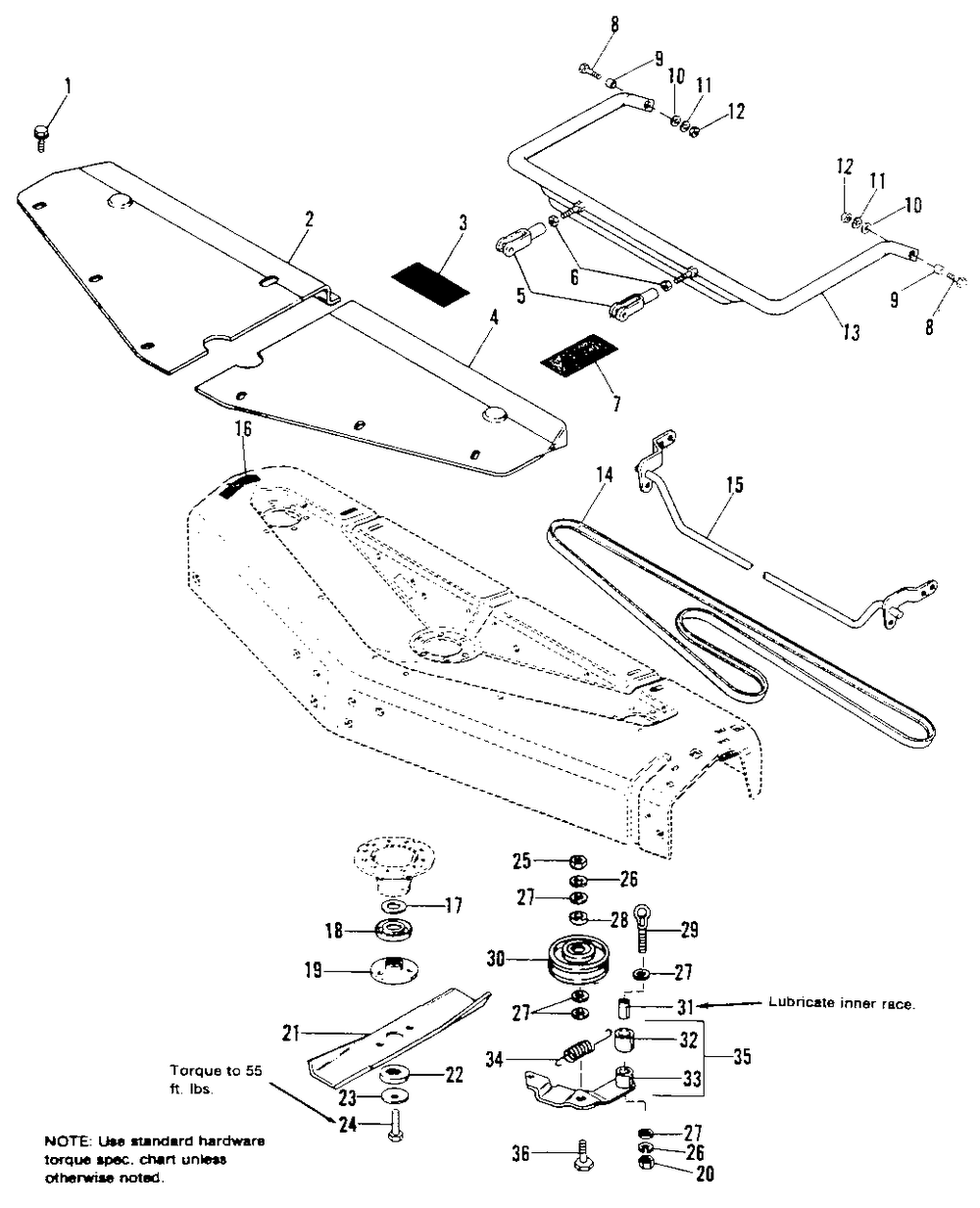 48-Inch Rotary Mower - Cover, Drive And Bail Group Diagram and Parts List for 7112 1691014 Simplicity Lawn Tractor