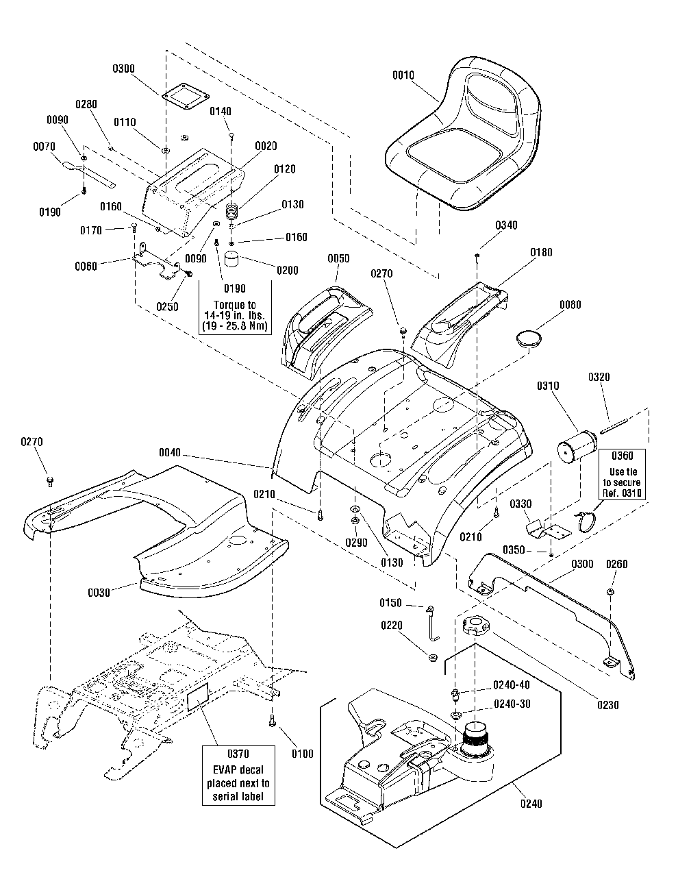 Seat And Seat Deck Group - Evap Compliant Diagram and Parts List for 2690947-00  Simplicity Lawn Tractor