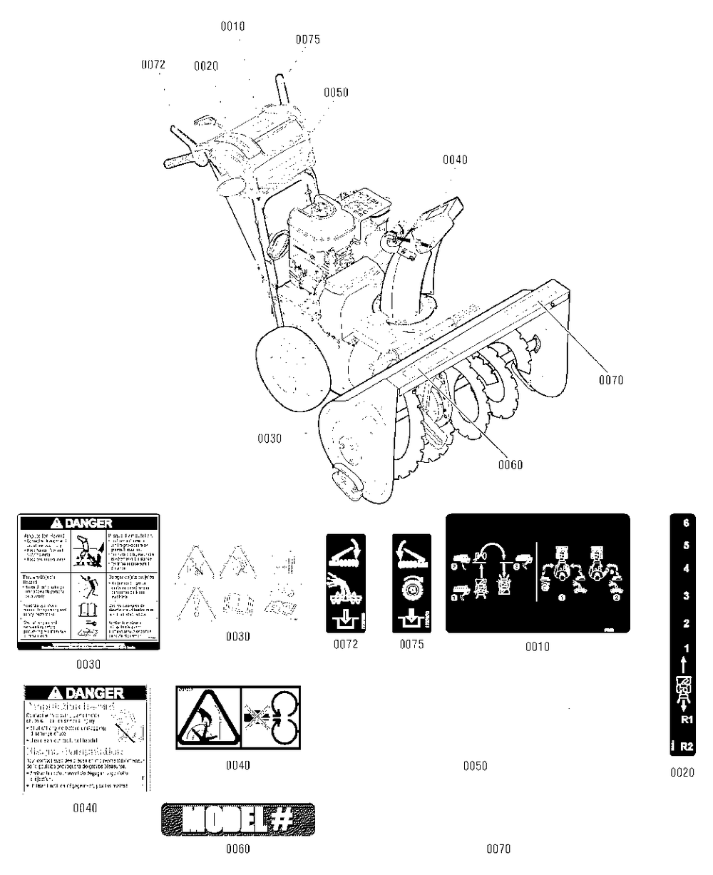 Decals Group Diagram and Parts List for L1528E 1695822 Simplicity Snow Blower