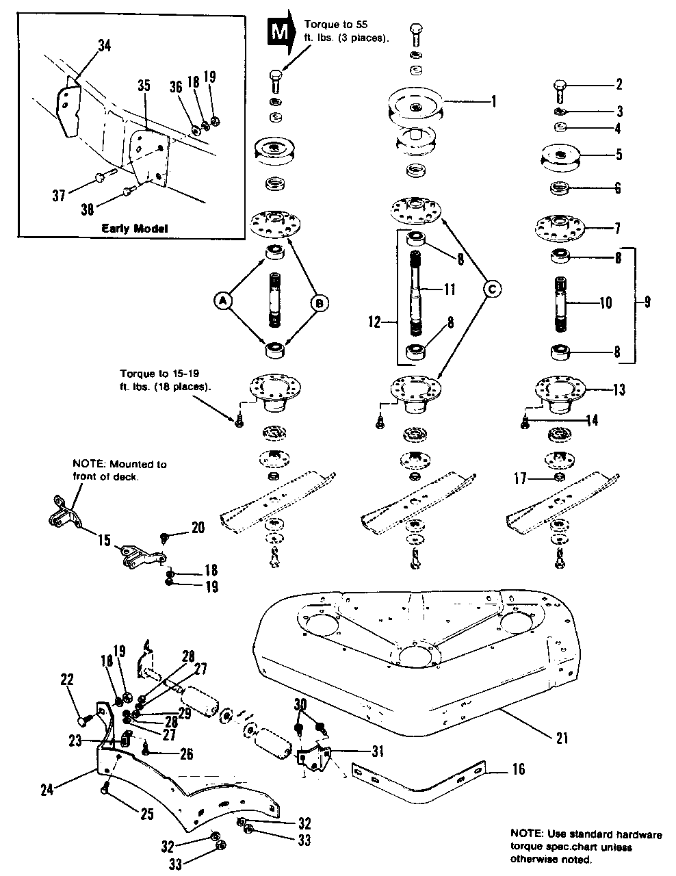 42-Inch Rotary Mower - Housing And Arbor Group Diagram and Parts List for 7790H 1691012 Simplicity Lawn Tractor