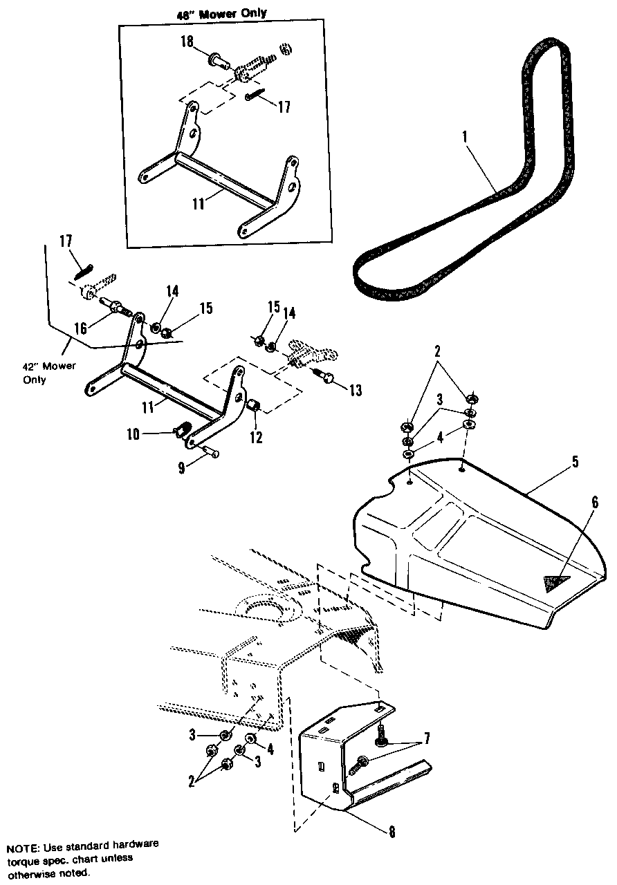 42-Inch And 48-Inch Mower Deck-Deflector, Stone Guard And Arm Assembly Group Diagram and Parts List for 7116H 1690662 Simplicity Lawn Tractor