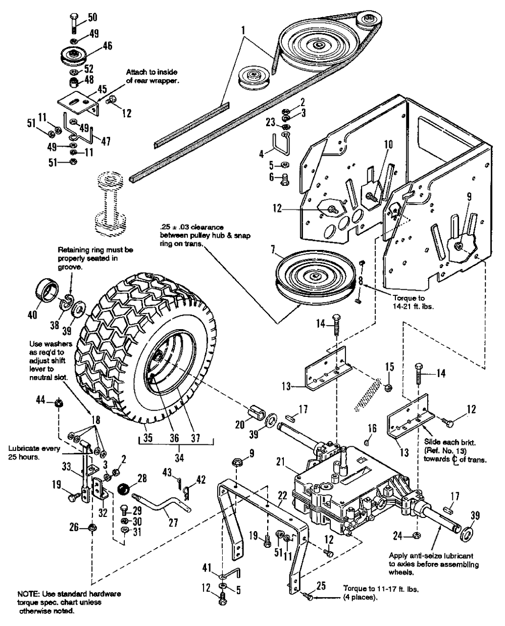 Rear Tires And Drive Group Diagram and Parts List for 4212G 1692095 Simplicity Lawn Tractor
