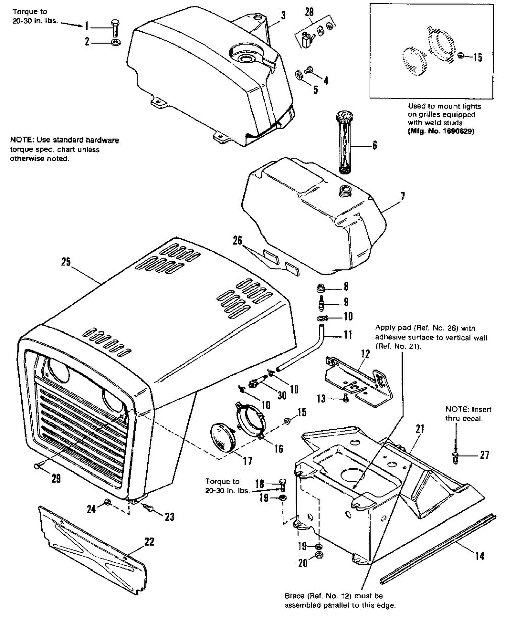 Hood, Grille And Dash Group Diagram and Parts List for 5116 1690684 Simplicity Lawn Tractor