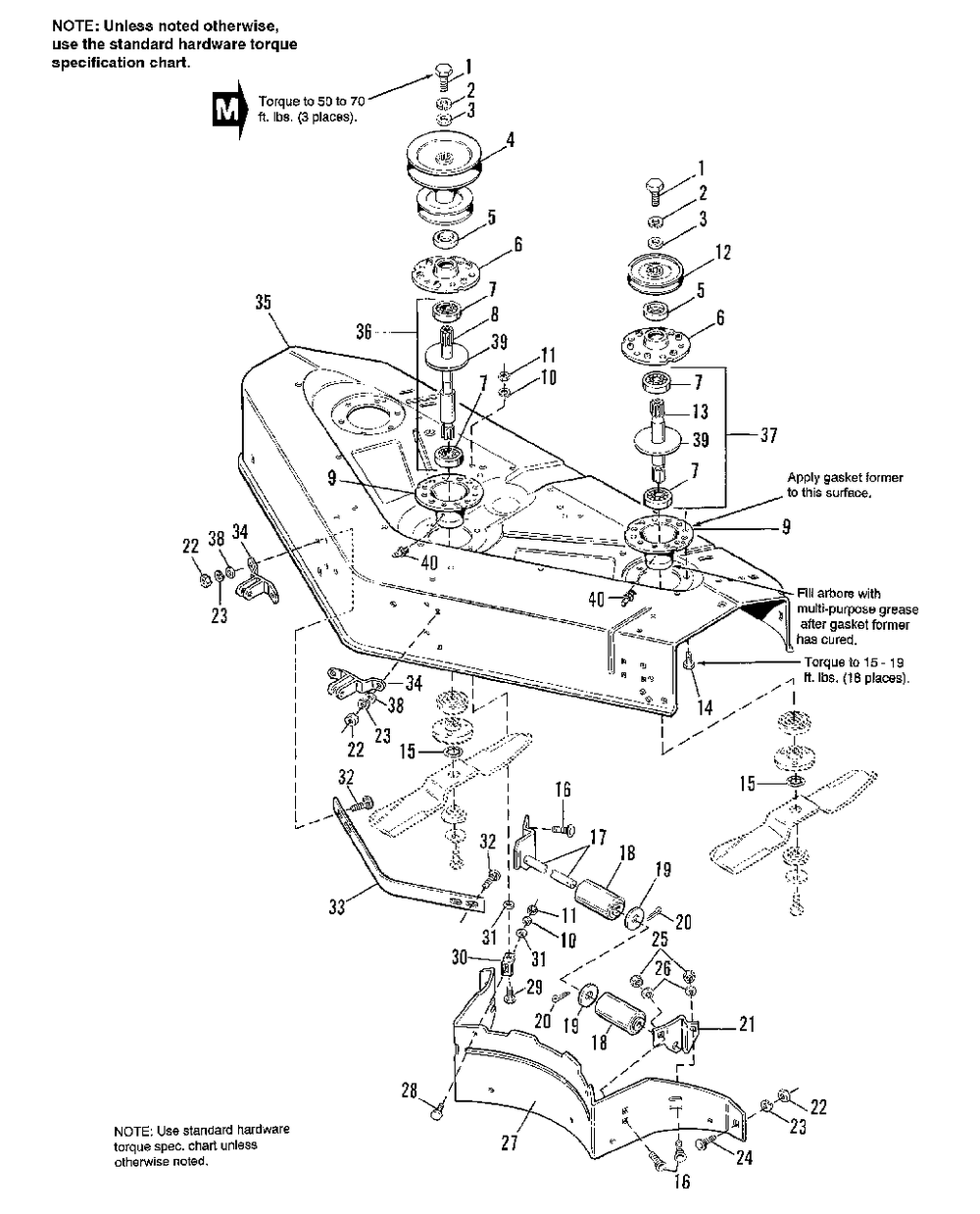 48-Inch Mower Deck - Housing And Arbor Group Diagram and Parts List for 7116 1691434 Simplicity Lawn Tractor
