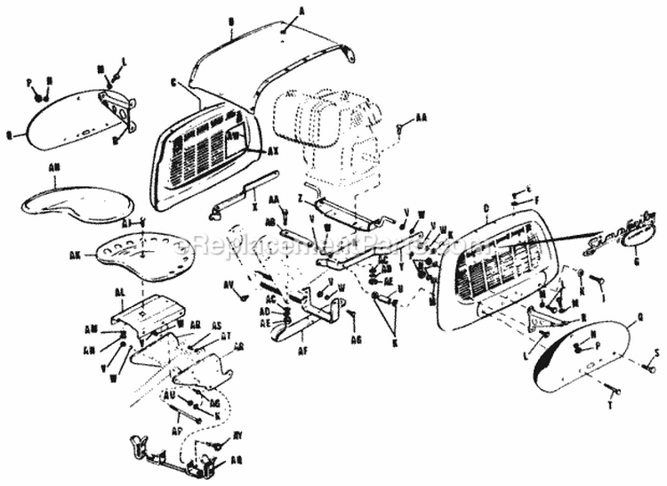 Seat Hood And Drawbar Assembly-Model 600 Diagram and Parts List for 990230  Simplicity Lawn Tractor