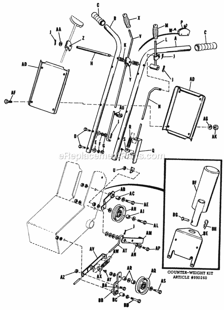 Handles  Controls Diagram and Parts List for 990253  Simplicity Snow Blower