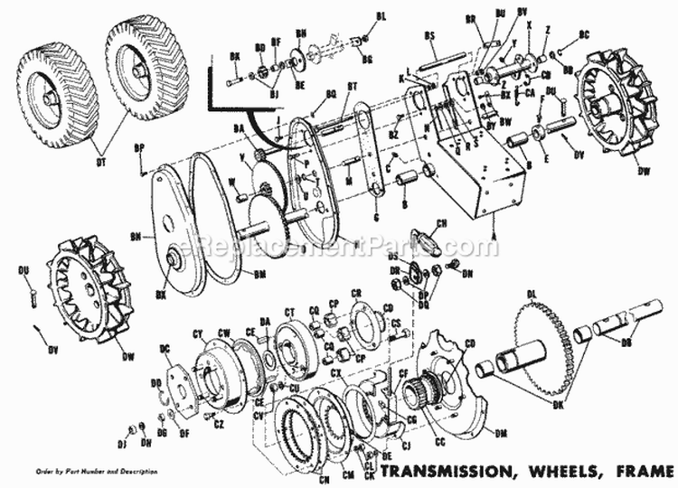 Transmission Wheels Frame Diagram and Parts List for 990297  Simplicity Snow Blower