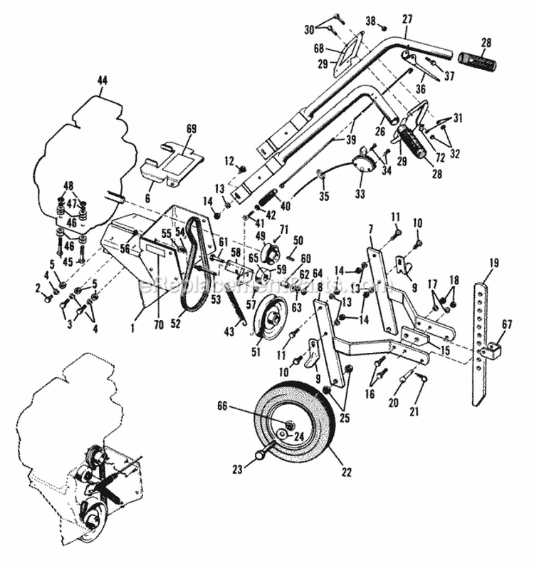 Frame Handles  Controls Diagram and Parts List for 990336  Simplicity Tiller