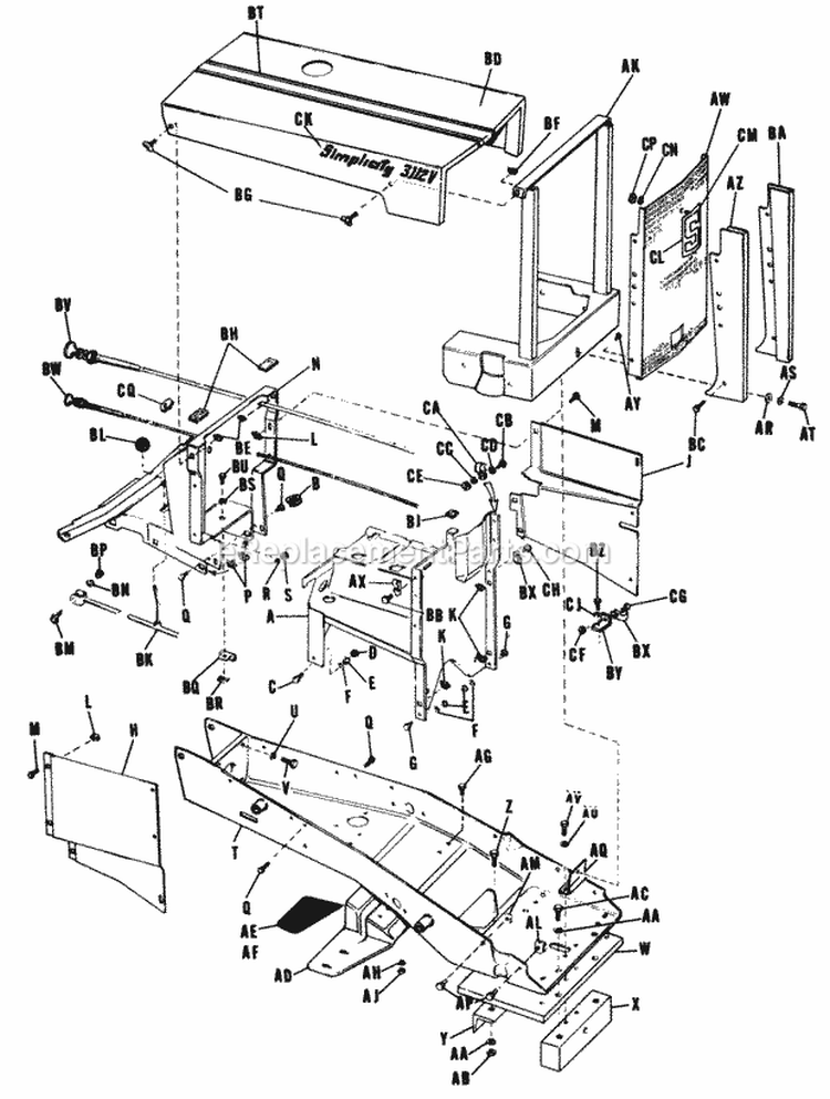 Frame Hood Grill  Inst Panel Diagram and Parts List for 2029929  Simplicity Lawn Tractor