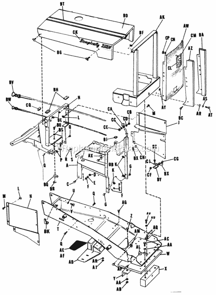 Frame Hood Grill  Inst Panel Diagram and Parts List for 2029932  Simplicity Lawn Tractor