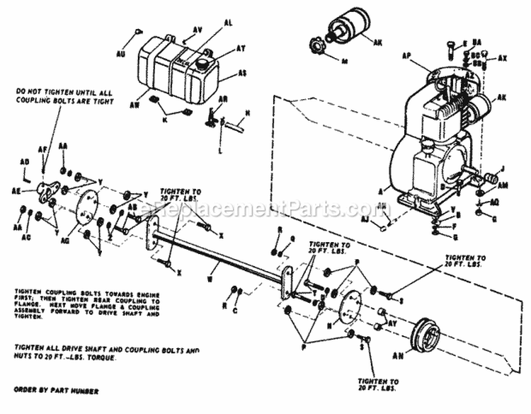 Engine And Drive Shaft Diagram and Parts List for 2029950  Simplicity Lawn Tractor