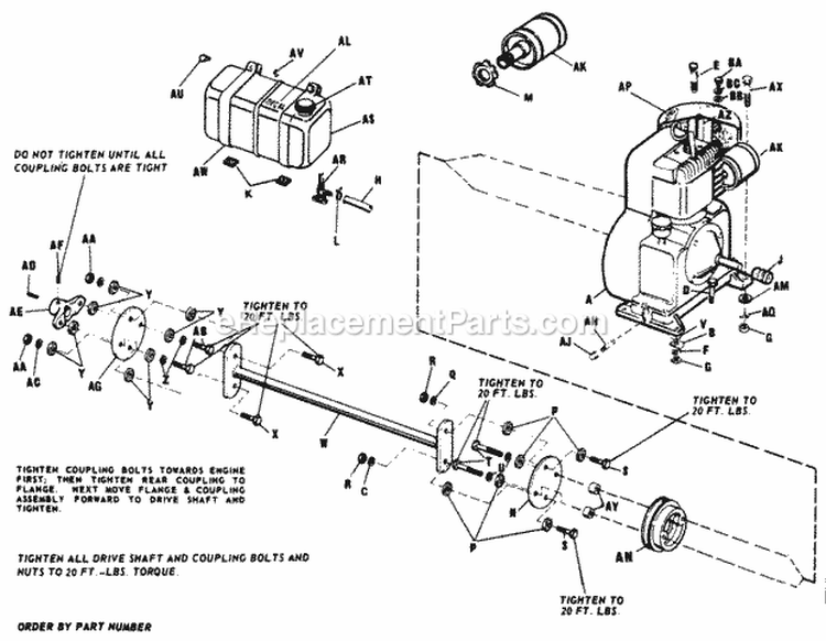 Engine And Drive Shaft Diagram and Parts List for 2029953  Simplicity Lawn Tractor