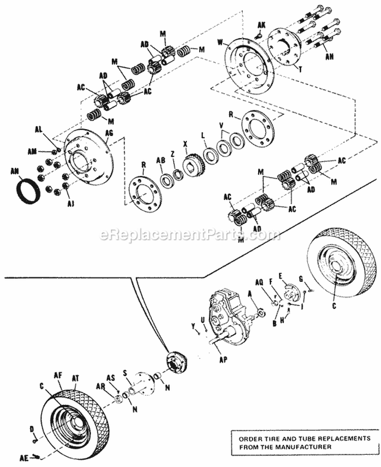 Rear Wheels And Axle Diagram and Parts List for 990653  Simplicity Lawn Tractor