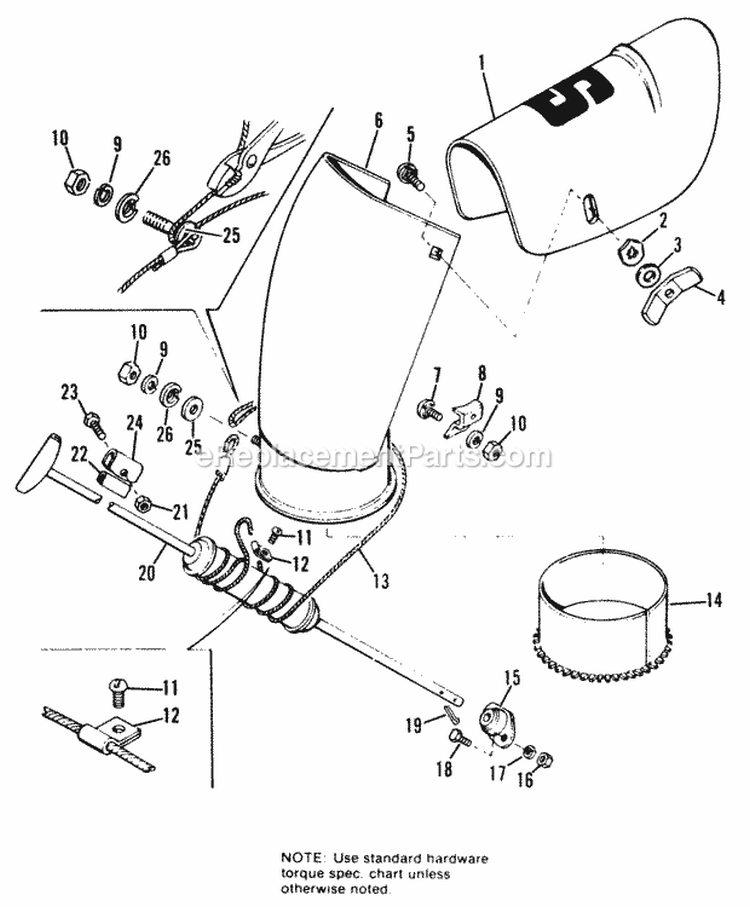 Spout Group Diagram and Parts List for 990643  Simplicity Snow Blower