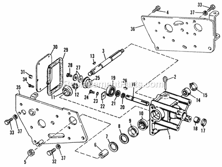 Bevel Gear Housing Diagram and Parts List for 990755  Simplicity Lawn Tractor