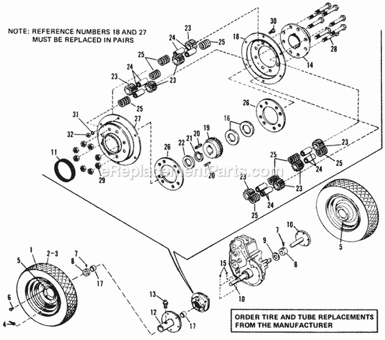Rear Wheels And Axle Diagram and Parts List for 990755  Simplicity Lawn Tractor