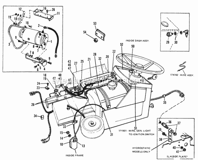 Electric Starter-Generator System Diagram and Parts List for 990758  Simplicity Lawn Tractor