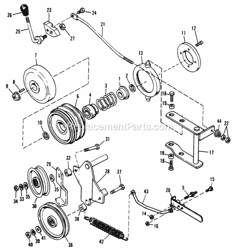 Power Take-Off Diagram and Parts List for 990871  Simplicity Lawn Tractor