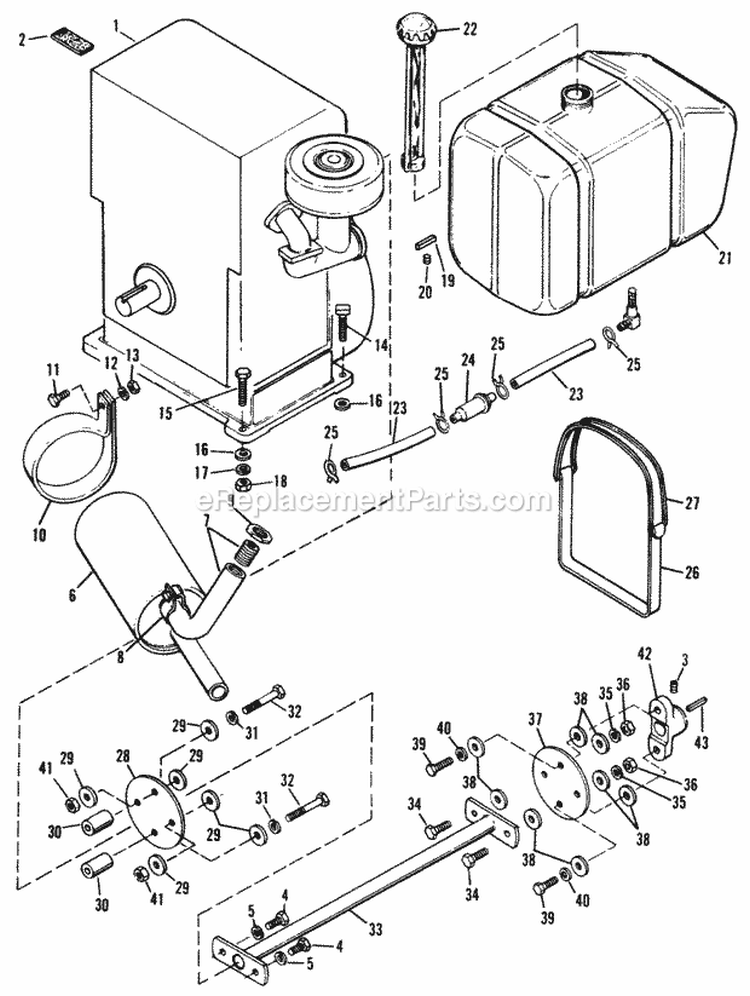 Engine And Drive Shaft Diagram and Parts List for 990395  Simplicity Lawn Tractor