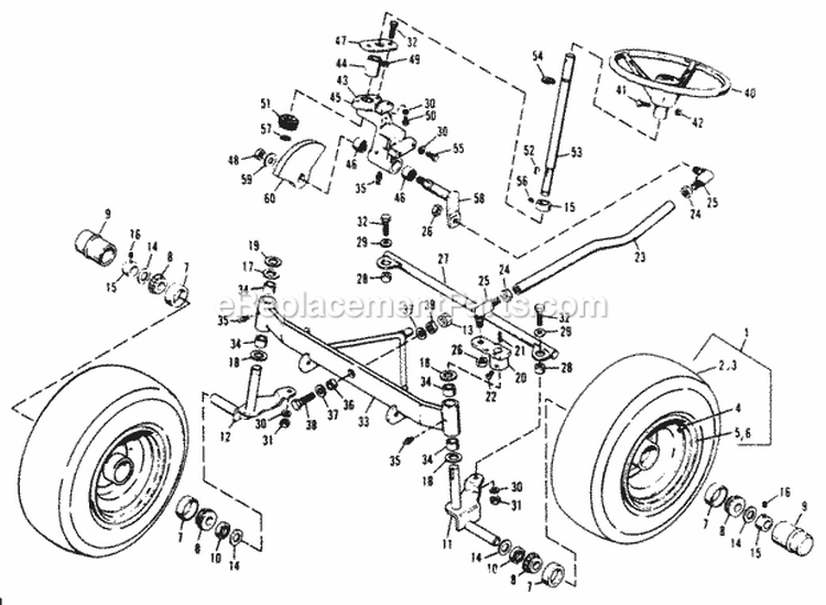 Front Wheels Axle Tie Rod  Steering Diagram and Parts List for 990871  Simplicity Lawn Tractor