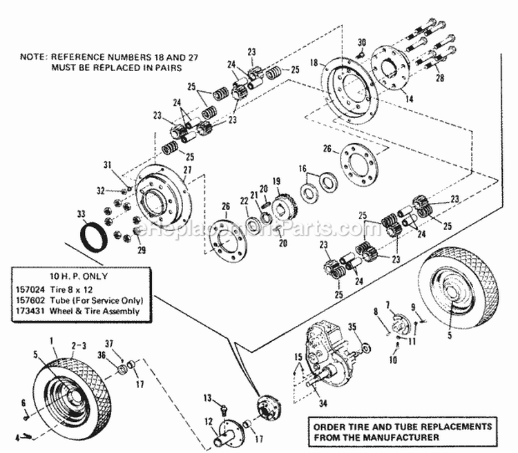 Rear Wheels And Axle Diagram and Parts List for 990872  Simplicity Lawn Tractor