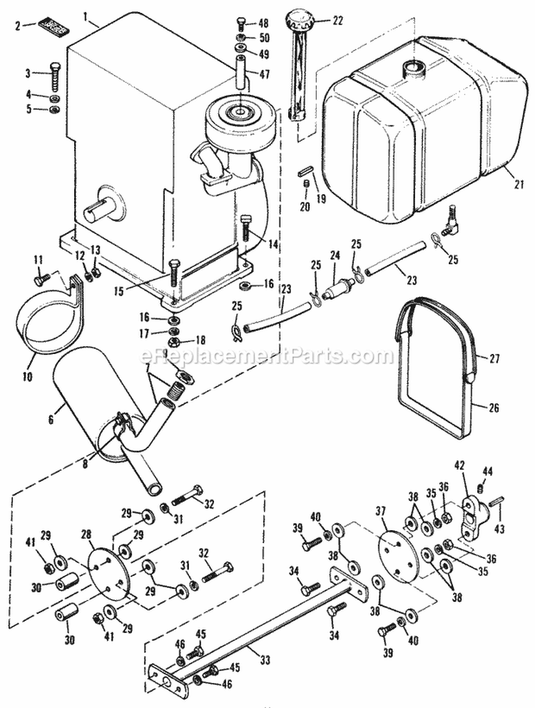 Engine And Drive Shaft Diagram and Parts List for 990872  Simplicity Lawn Tractor