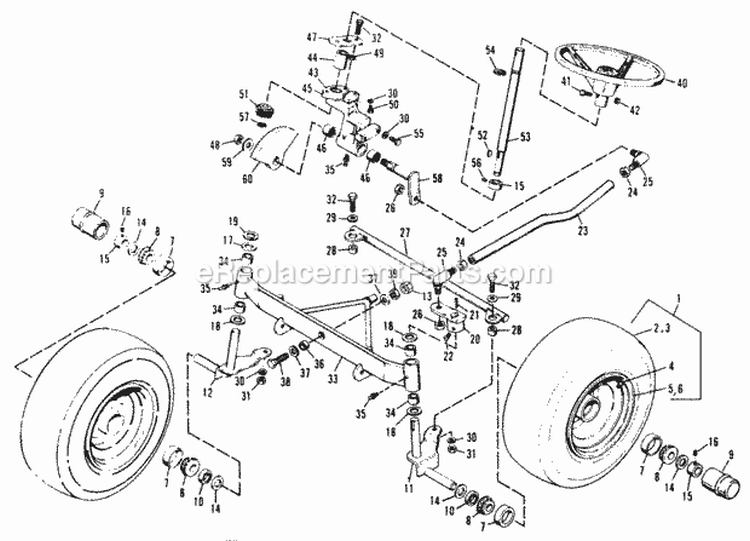 Front Wheels Axle Tie Rod  Steering Diagram and Parts List for 990872  Simplicity Lawn Tractor