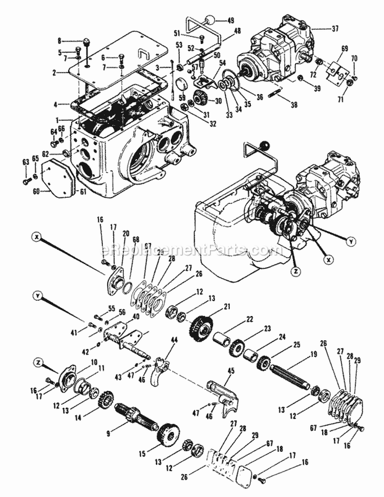 Transmission Diagram and Parts List for 1600304  Simplicity Lawn Tractor