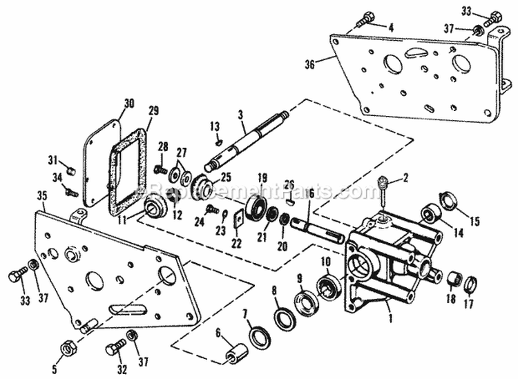 Bevel Gear Housing Diagram and Parts List for 990979  Simplicity Lawn Tractor