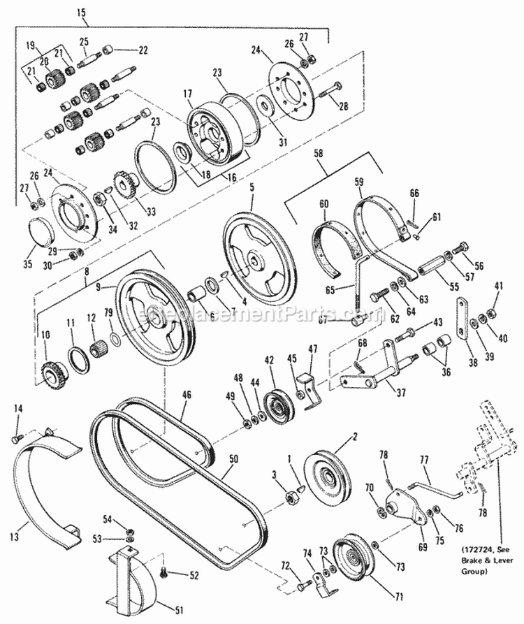 Pulley And Control Group Diagram and Parts List for 990979  Simplicity Lawn Tractor