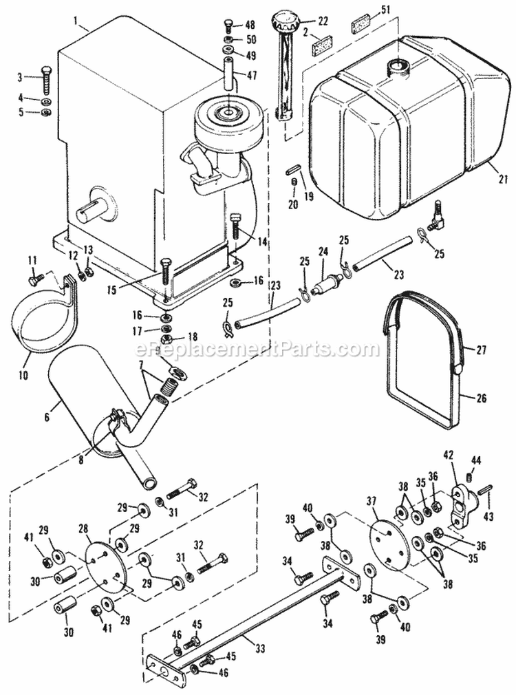Engine And Drive Shaft Diagram and Parts List for 990980  Simplicity Lawn Tractor