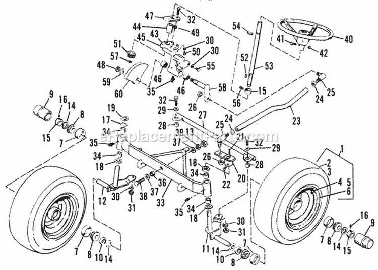 Front Wheels Axle Tie Rod  Steering Diagram and Parts List for 990980  Simplicity Lawn Tractor