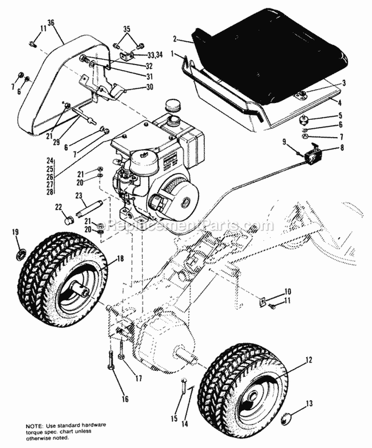 Engine Seat  Rear Wheels Group Diagram and Parts List for 1690129  Simplicity Lawn Tractor
