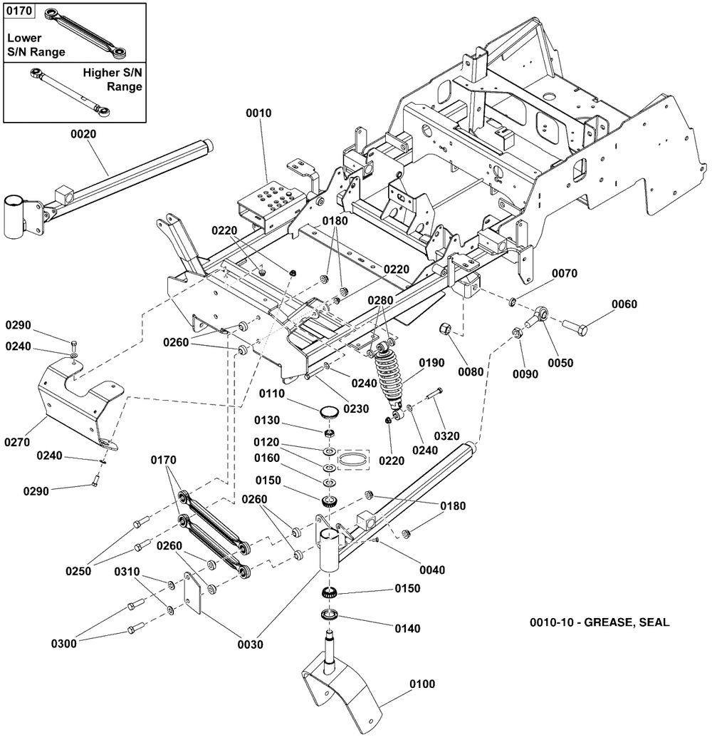 Main Frame And Front Suspension Group Diagram and Parts List for 5901954  Simplicity Lawn Tractor