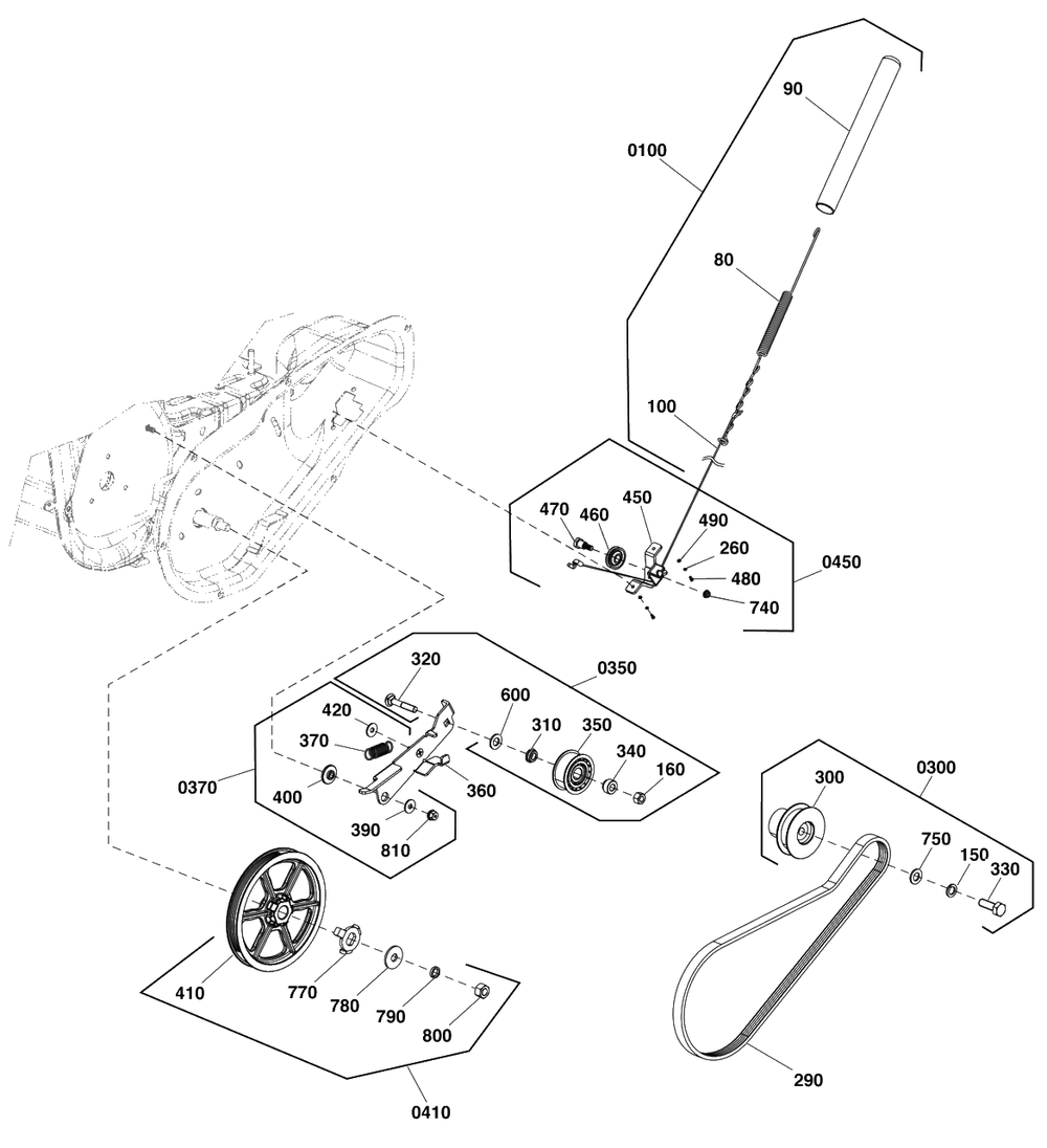 Auger Drive Group Diagram and Parts List for 1022 1697143-01 Simplicity Snow Blower