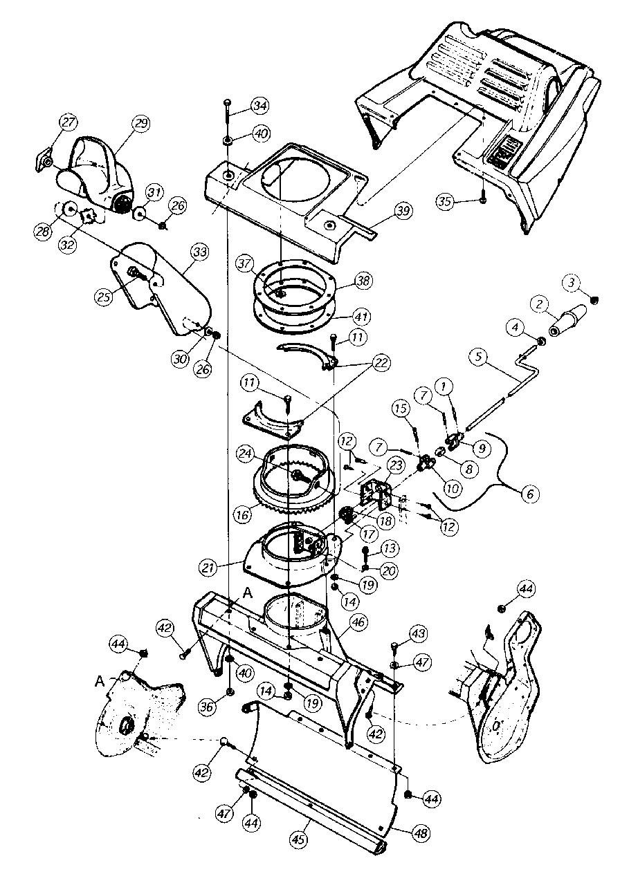 Auger Housing And Chute Group Diagram and Parts List for 317-262-094 1997 Simplicity Snow Blower