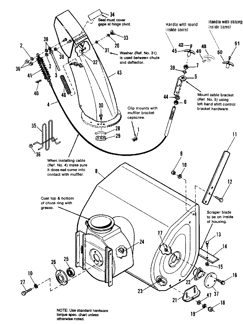 Auger Housing And Chute Group Diagram and Parts List for 1080S 1691776 Simplicity Snow Blower