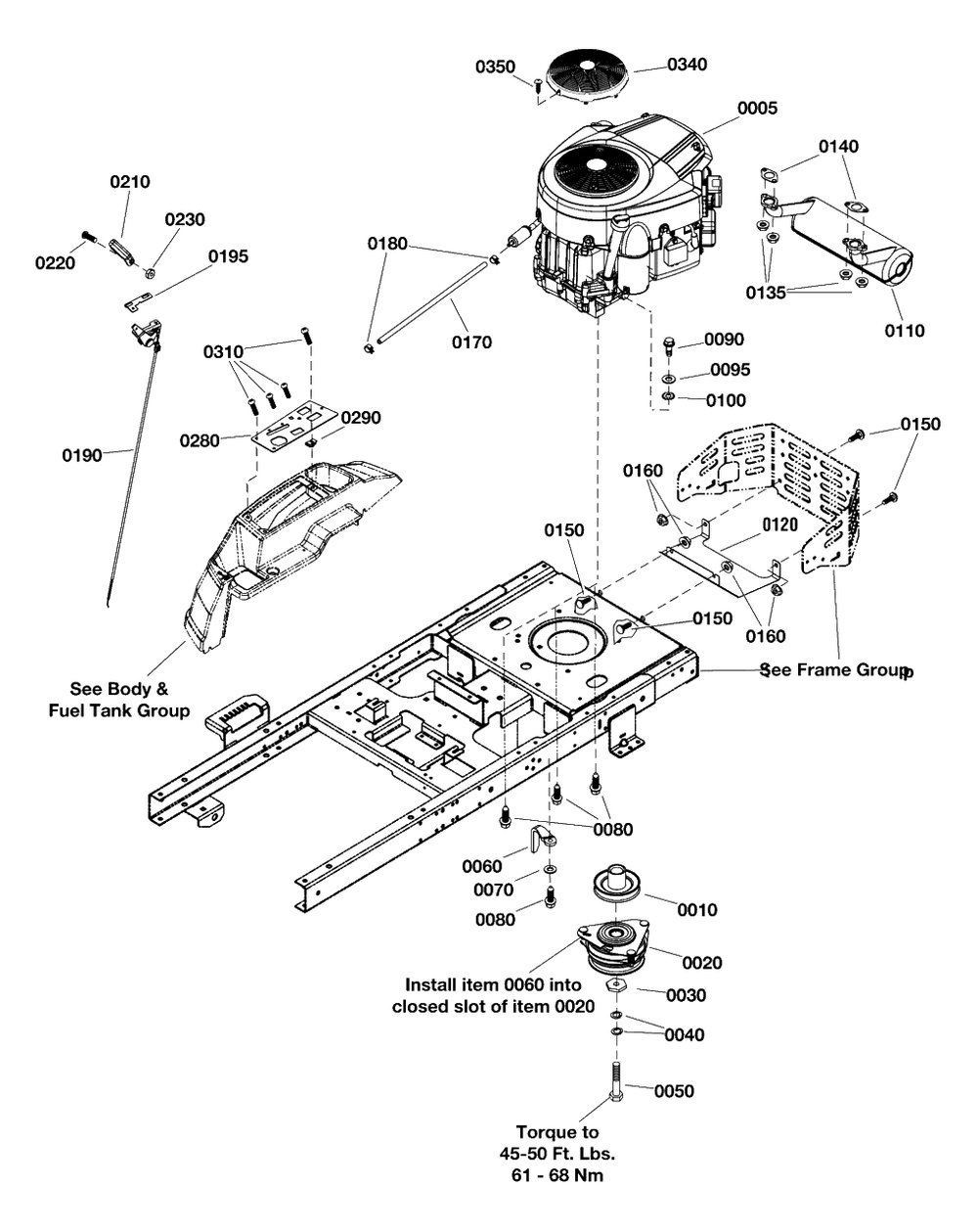 Engine Group Diagram and Parts List for SZT105 2692021-00 Simplicity Lawn Tractor