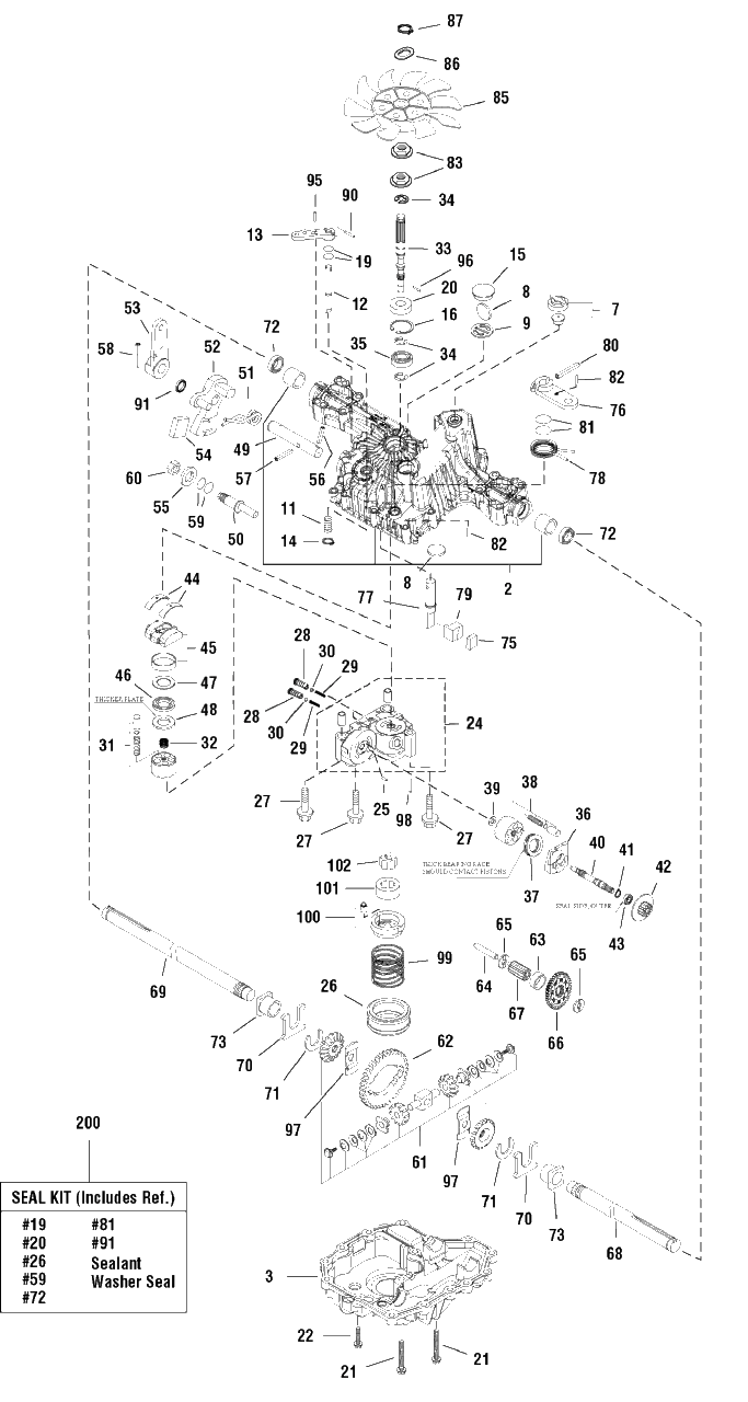 Transmission Service Parts - Tuff Torq K57 (1722668) Diagram and Parts List for 2690947-00  Simplicity Lawn Tractor
