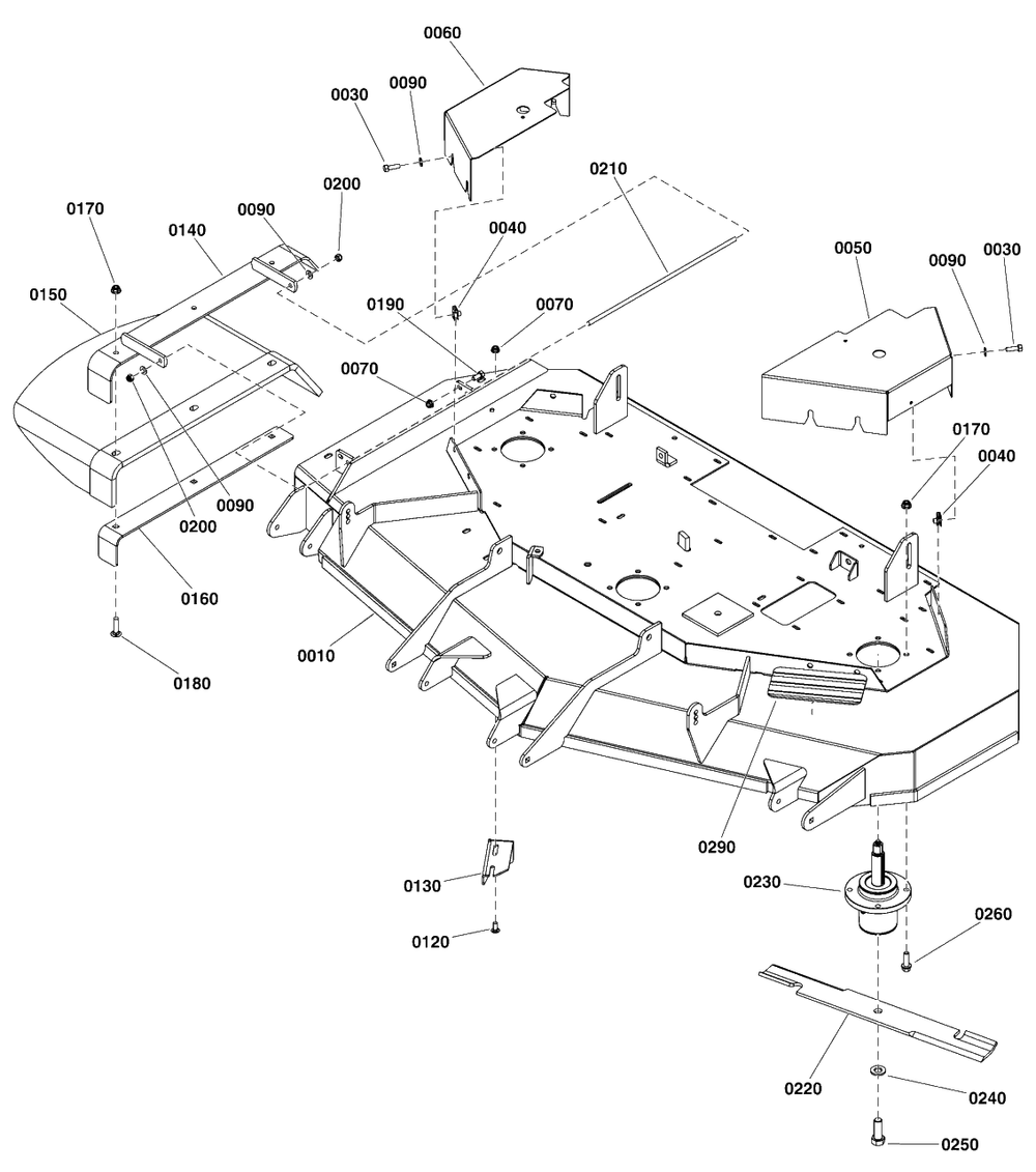 61-Inch Mower Deck Group - Housing, Covers, Spindles And Blades Diagram and Parts List for 5901780  Simplicity Lawn Tractor
