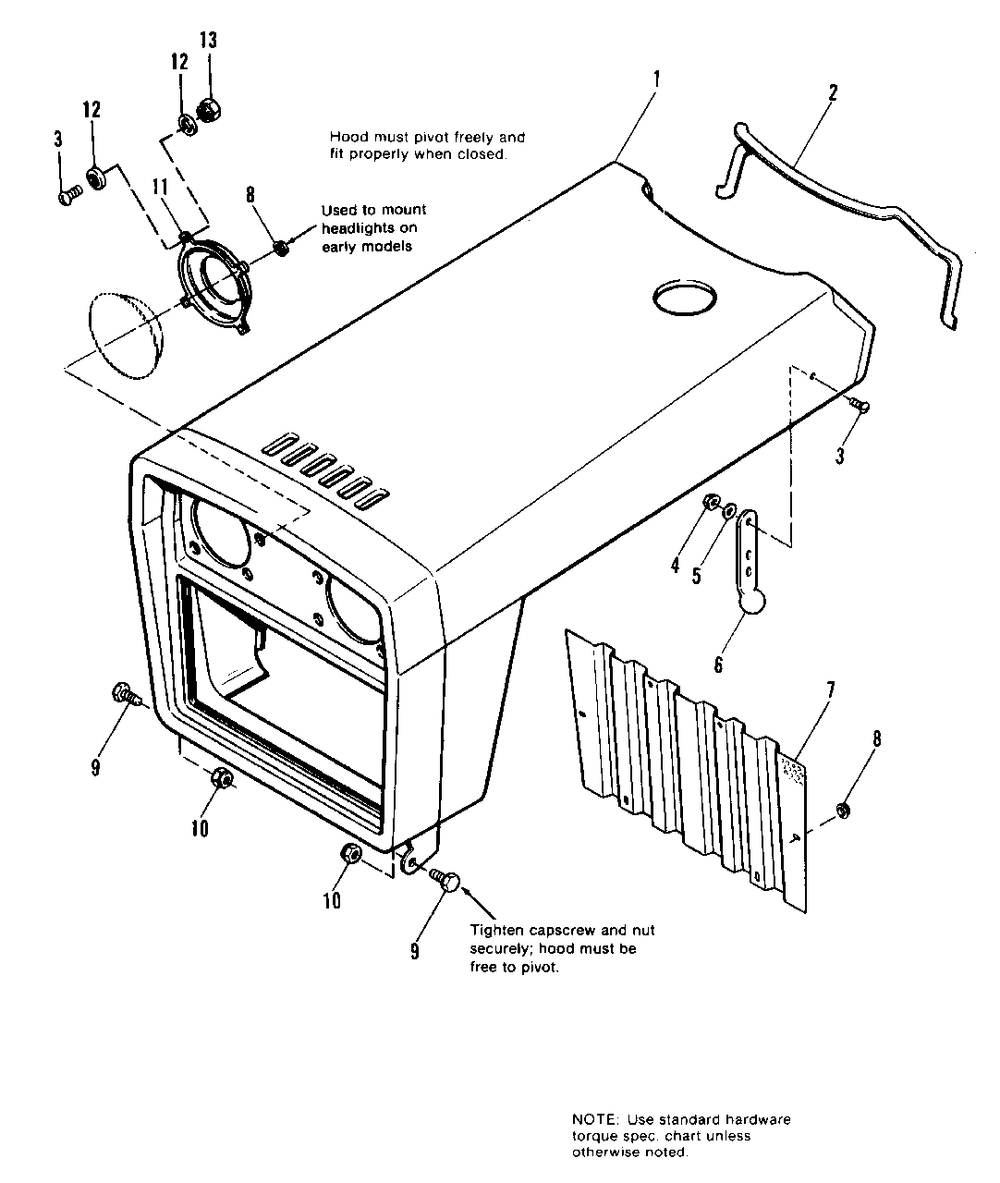 Hood And Grill Group Diagram and Parts List for 7112 1691014 Simplicity Lawn Tractor