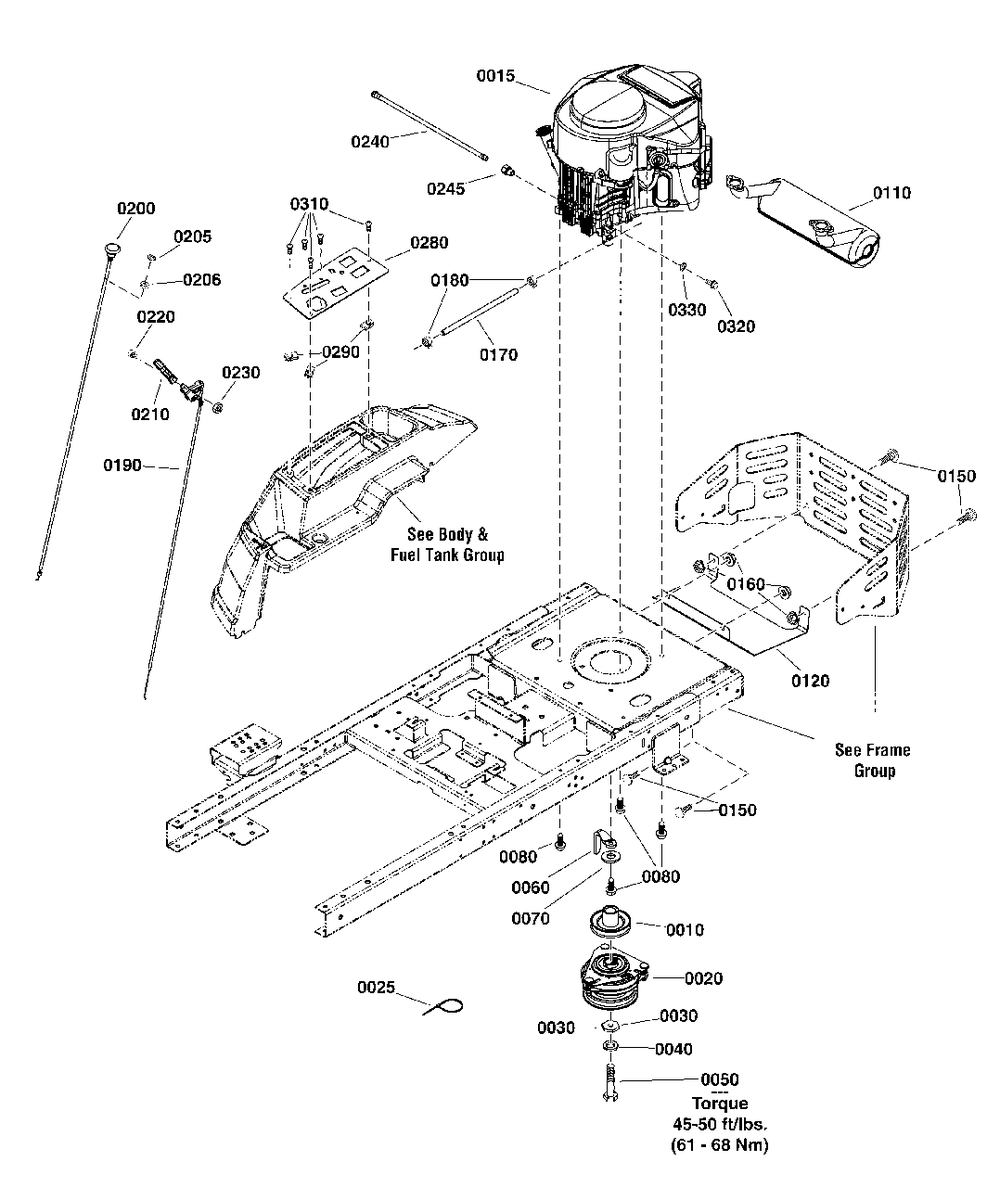 Engine Group Diagram and Parts List for 2691658-00  Simplicity Lawn Tractor