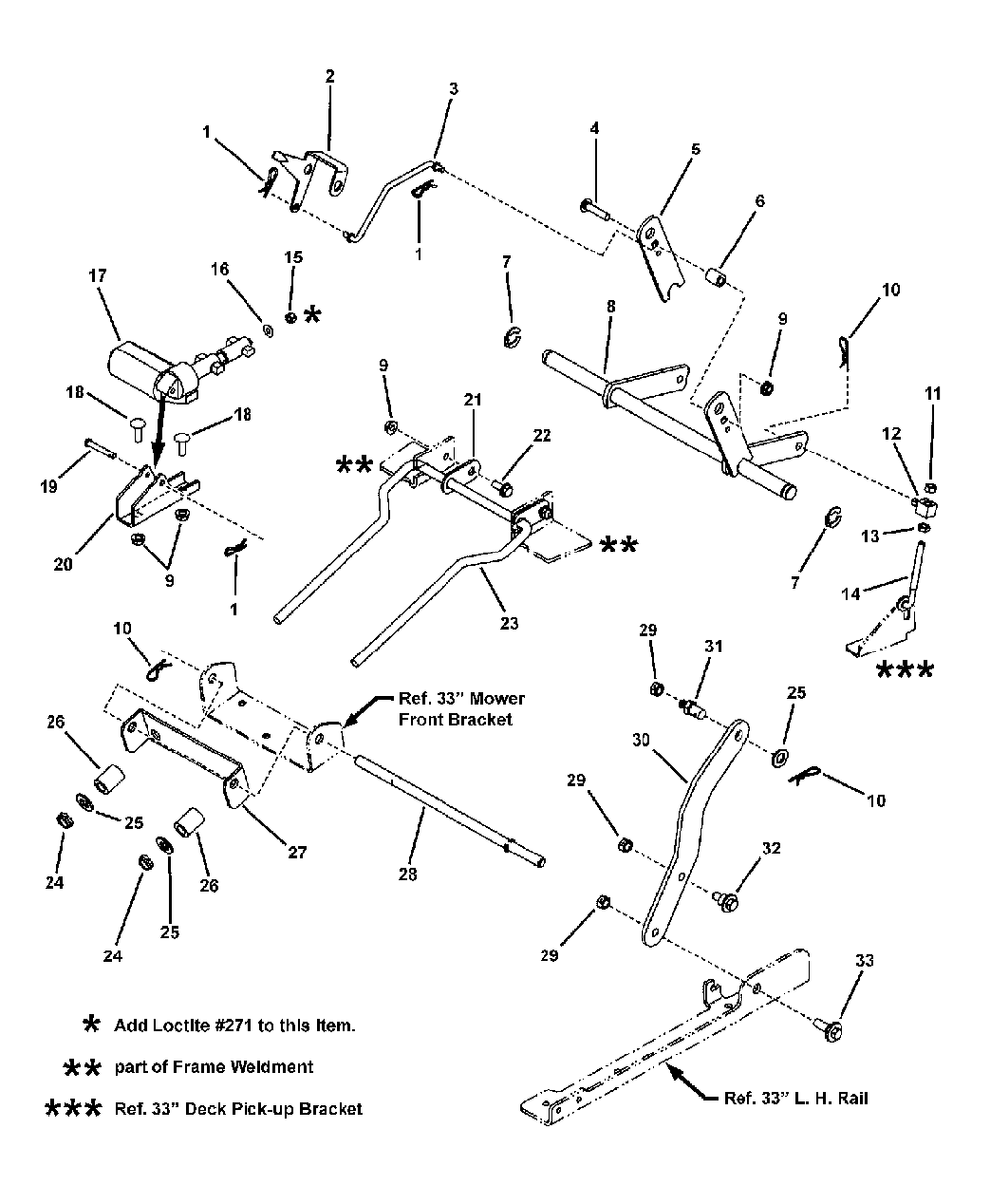 Mower Lift Group - 33-Inch Deck Diagram and Parts List for 150Z 7800760 Simplicity Lawn Tractor