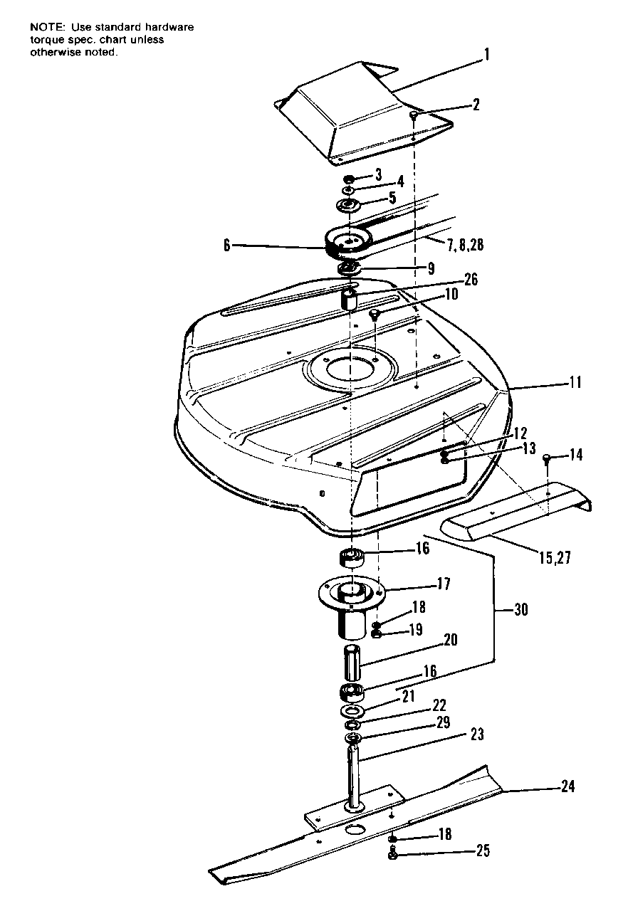 24-Inch Mower Housing And Arbor Group Diagram and Parts List for 401 990357 Simplicity Lawn Tractor